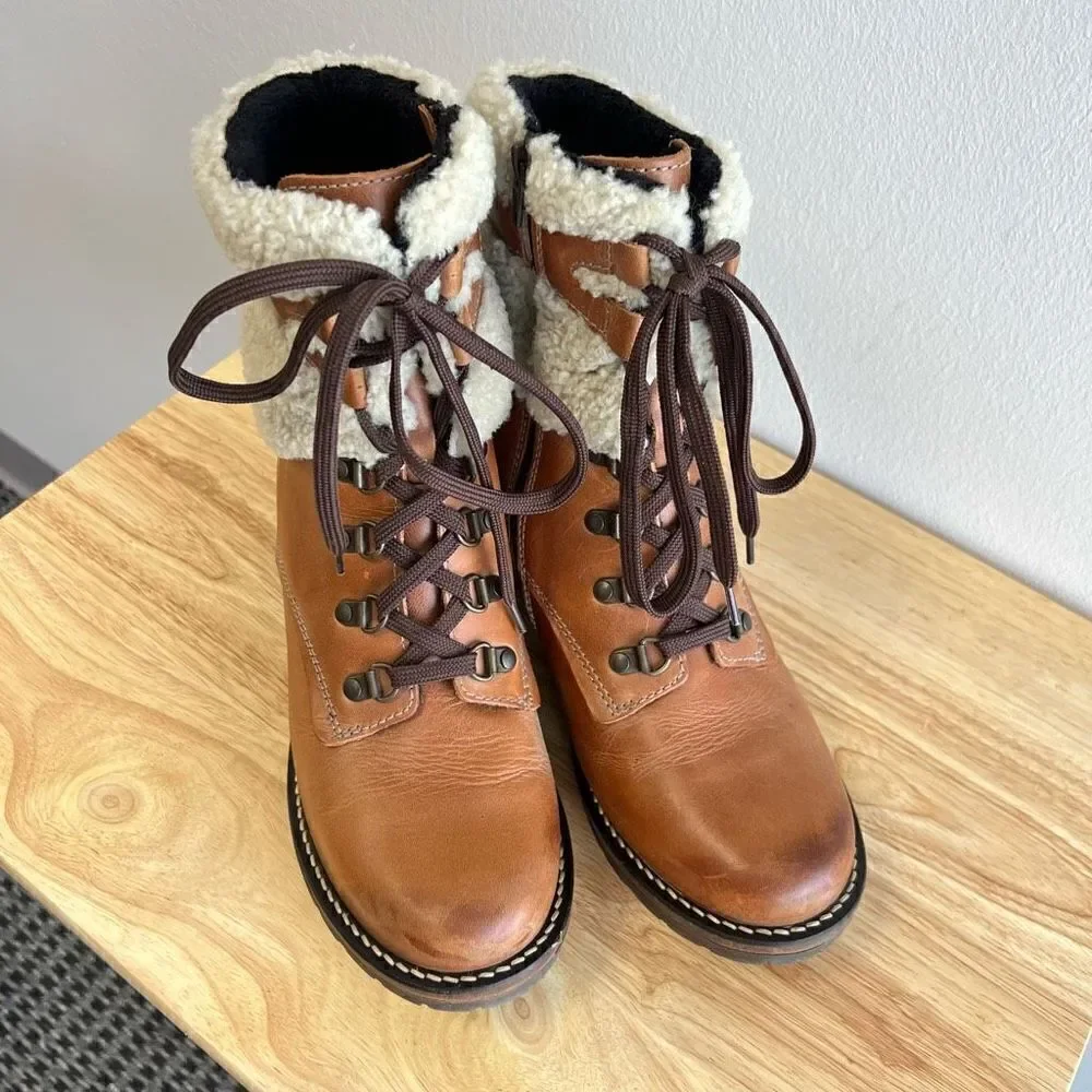 Dromedaris Leather Lace Up Ankle Boots- Kara Shearling Women’s EU 41 US 11